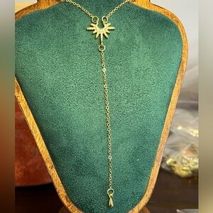 Elegant Gold Chain Necklace with Sun and Drop Chain 18”